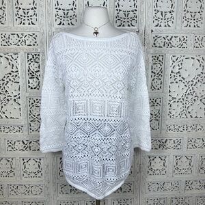 Jeanne Pierre NWT White Coquette‎ Open Knit Boat Neck Feminine Sweater Sz Medium